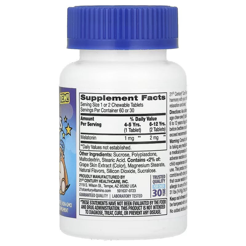 21st Century, Zoo Friends Sleep, Children's Chewable Melatonin, Ages 4+, Raspberry, 60 Chewable Tablets