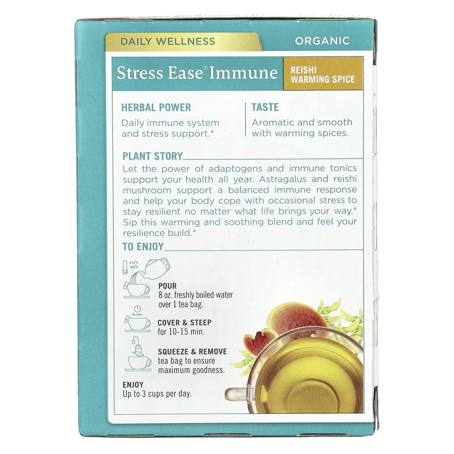 Traditional Medicinals, Organic Stress Ease Immune, Reishi Warming Spice, Caffeine Free, 16 Wrapped Tea Bags, 0.99 oz (28 g)