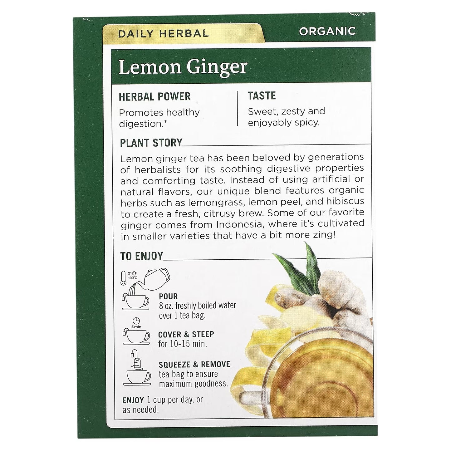 Traditional Medicinals, Herbal Teas, Organic Lemon Ginger, Caffeine Free, 16 Wrapped Tea Bags, 1.13 oz (32 g)