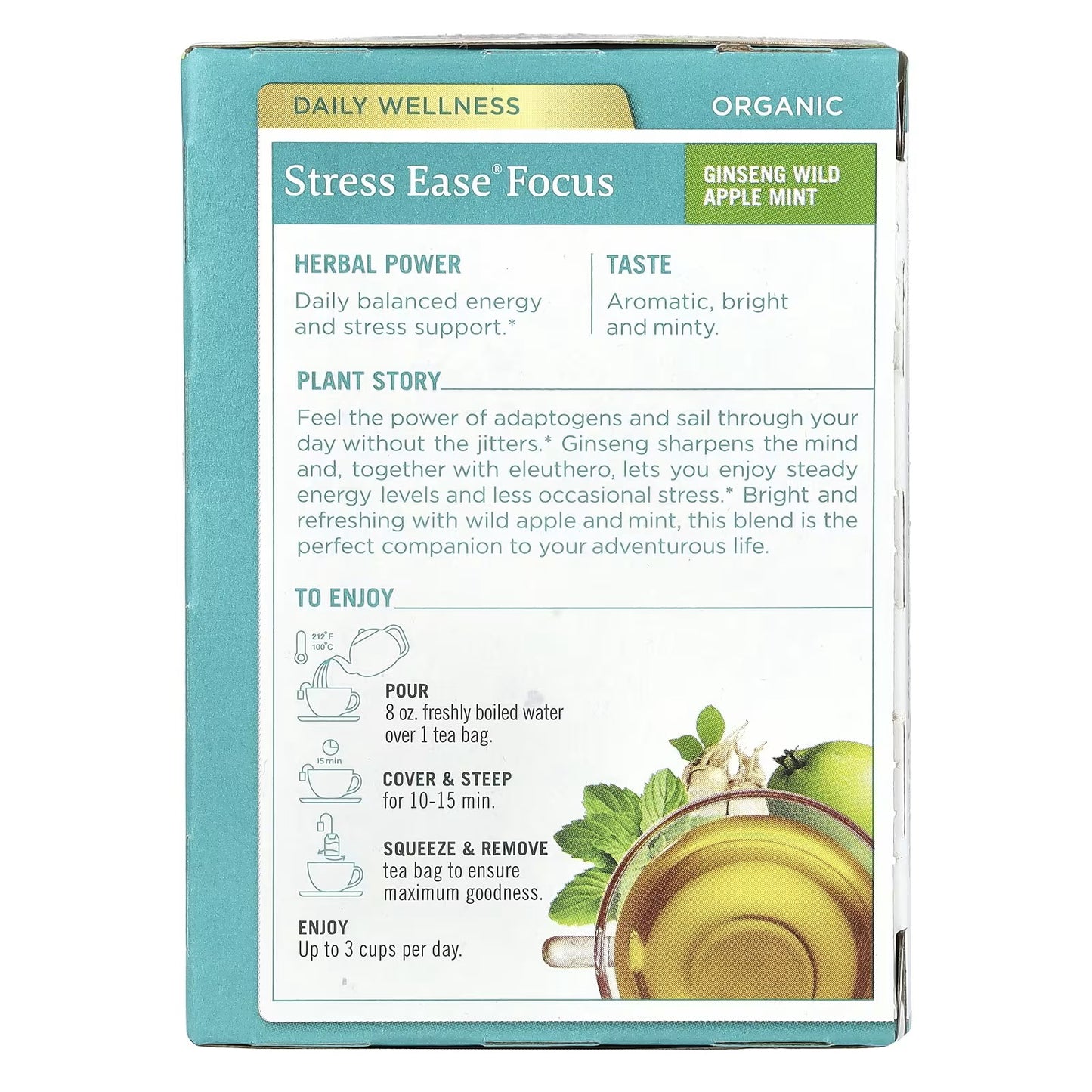 Traditional Medicinals, Organic Stress Ease Focus, Ginseng Wild Apple Mint, Caffeine Free, 16 Wrapped Tea Bags, 0.99 oz (28 g)