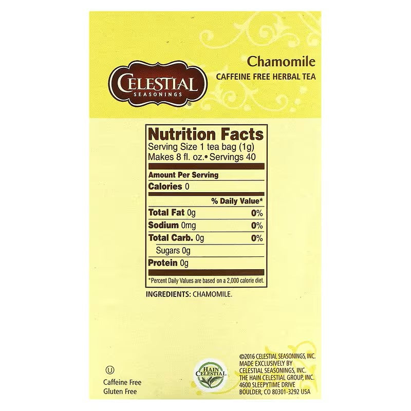 Celestial Seasonings, Herbal Tea, Chamomile, Caffeine Free, 40 Tea Bags