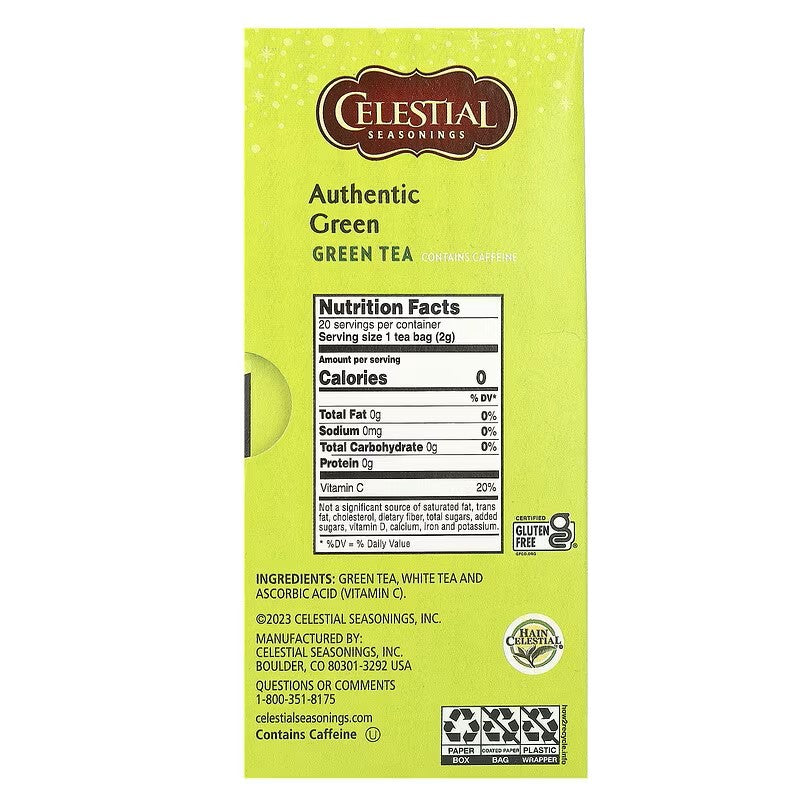 Celestial Seasonings, Authentic Green Tea, 20 Tea Bags