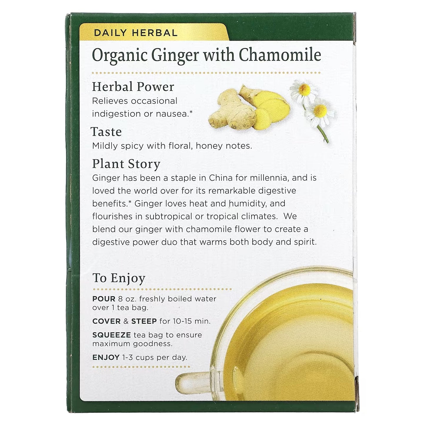 Traditional Medicinals, Herbal Teas, Organic Ginger with Chamomile, Caffeine Free, 16 Wrapped Tea Bags, 0.85 oz (24 g)