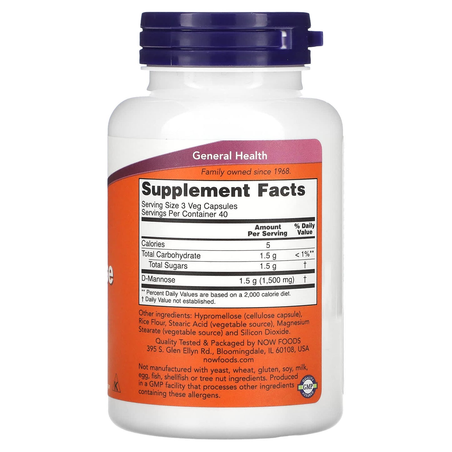 NOW Foods, D-Mannose, 1,500 mg (500 mg per Capsule)