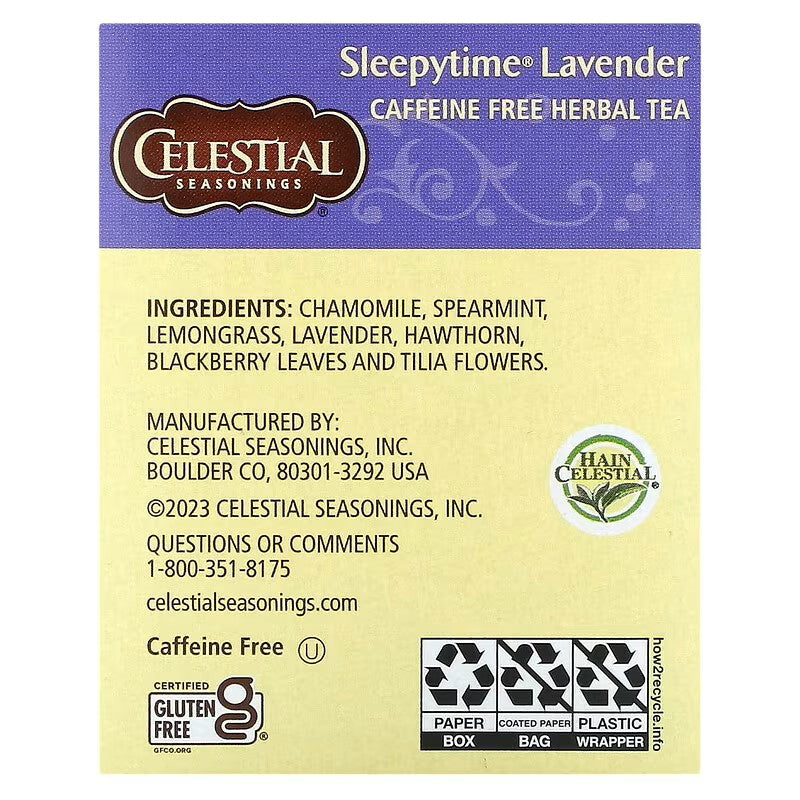 Celestial Seasonings, Herbal Tea, Sleepytime Lavender, Caffeine Free, 20 Tea Bags
