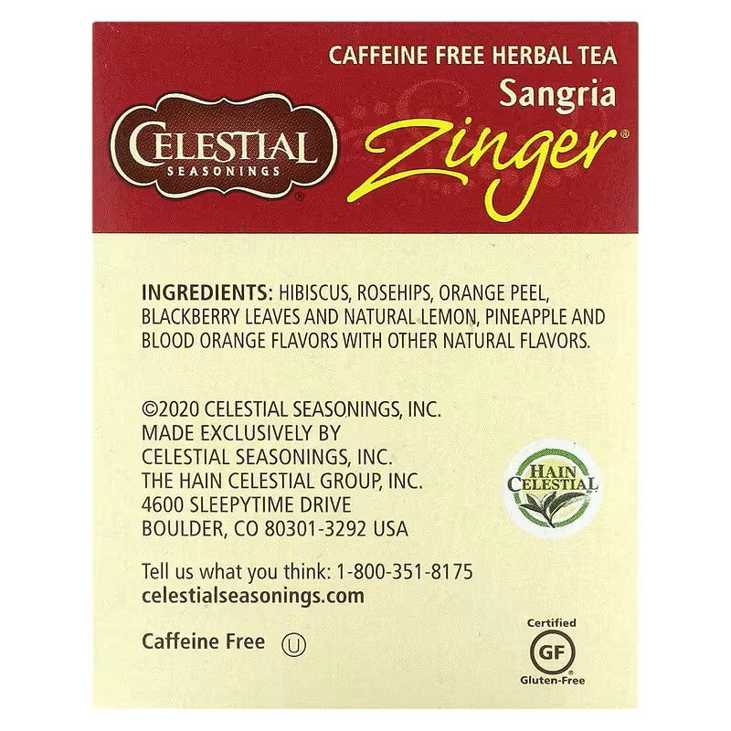 Celestial Seasonings, Herbal Tea, Sangria Zinger, Caffeine Free, 20 Tea Bags