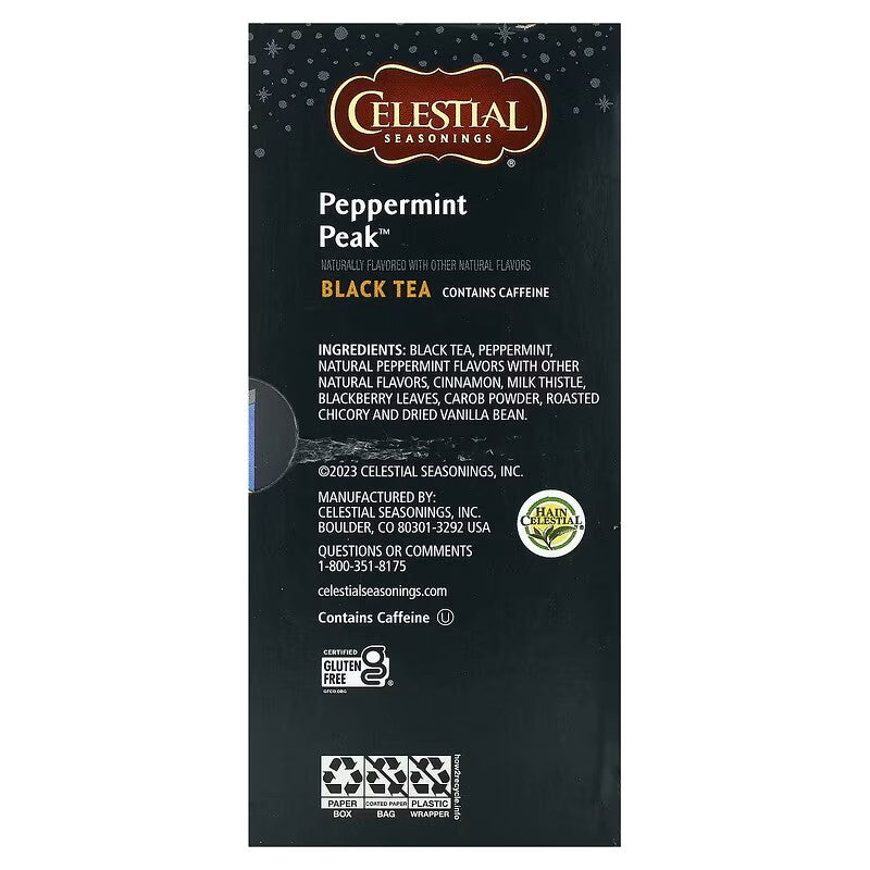Celestial Seasonings, Black Tea, Peppermint Peak, 20 Tea Bags