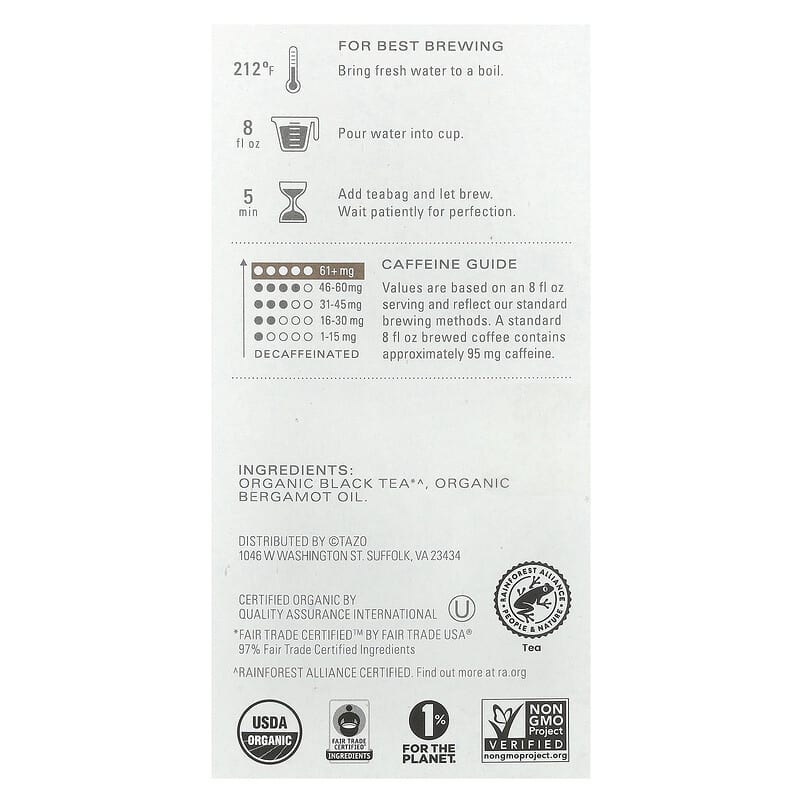 TAZO, Regenerative, Black Tea, Organic Earl Grey, 16 Tea Bags, 1.38 oz (39 oz)