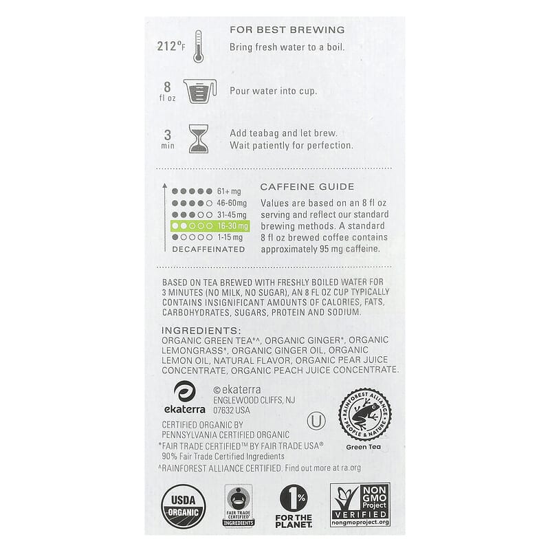 TAZO, Regenerative, Green Tea, Organic Green Ginger, 16 Tea Bags, 1.23 oz (35 g)