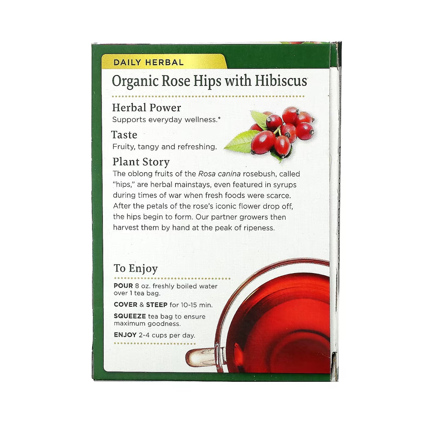 Traditional Medicinals, Organic Rose Hips with Hibiscus, Caffeine Free, 16 Wrapped Tea Bags, 1.13 oz (32 g)
