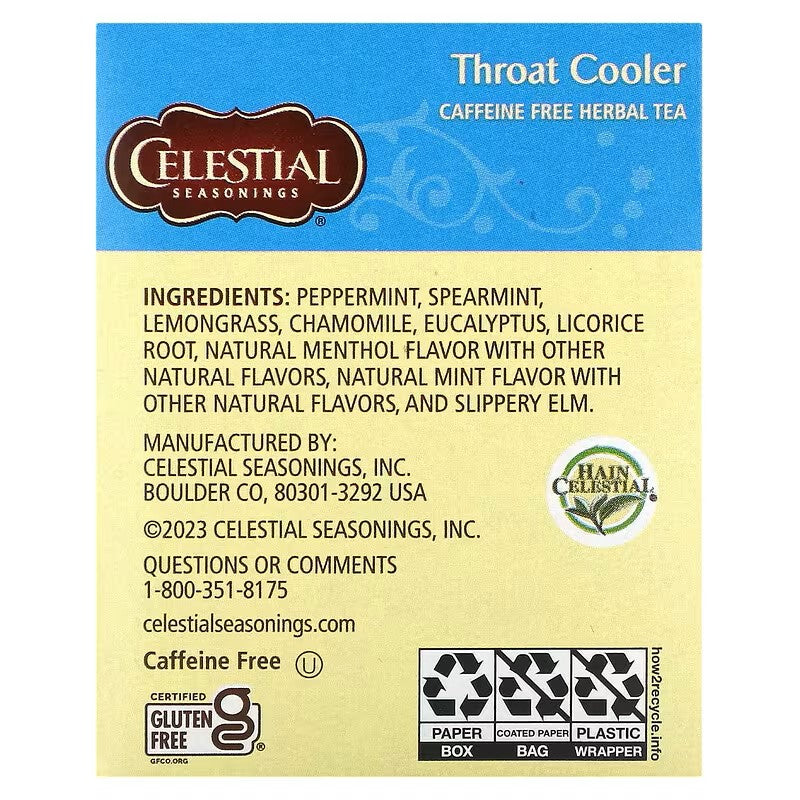 Celestial Seasonings, Herbal Tea, Throat Cooler, Caffeine Free, 16 Tea Bags