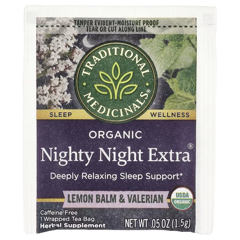 Traditional Medicinals, Nighty Night Extra®, Organic Lemon Balm & Valerian, Caffeine Free, 48 Wrapped Tea Bags, 2.53 oz (72 g)