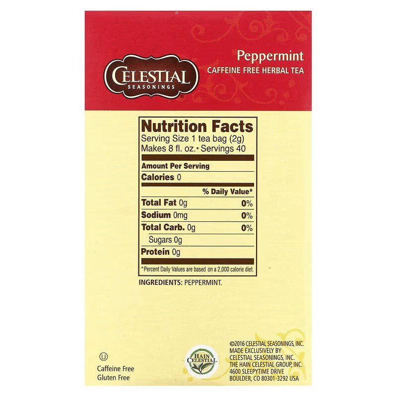Celestial Seasonings, Herbal Tea, Peppermint, Caffeine Free, 40 Tea Bags