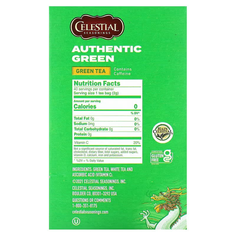 Celestial Seasonings, Authentic Green Tea, 40 Tea Bags