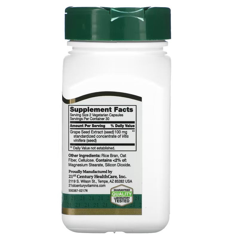 21st Century, Grape Seed Extract, Standardized, 100 mg, 60 Vegetarian Capsules (50 mg per Capsule)