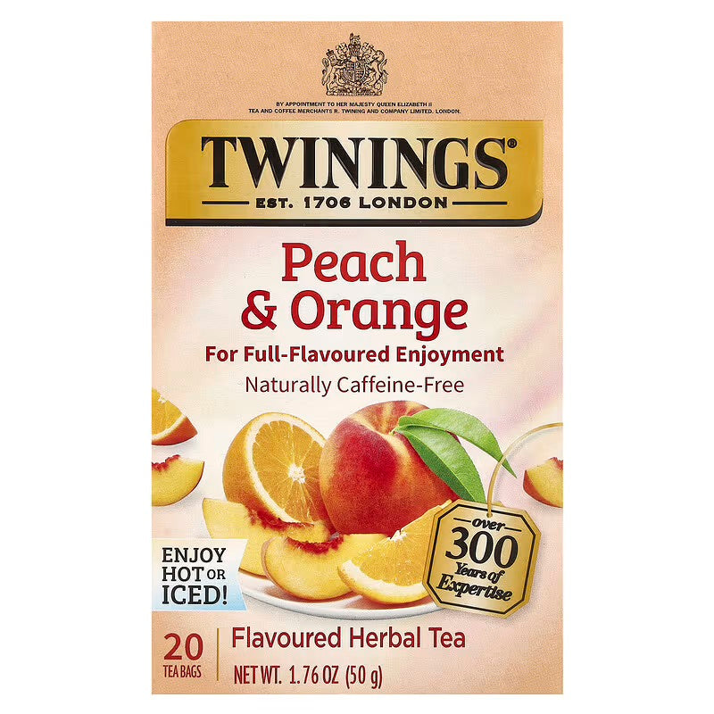 Twinings, Herbal Tea, Peach & Orange, Caffeine-Free, 20 Tea Bags