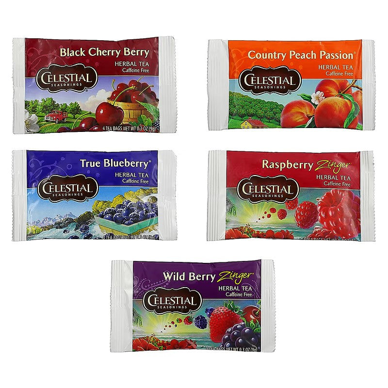 Celestial Seasonings, Fruit Tea Sampler, Caffeine Free, 5 Flavors, 18 Tea Bags