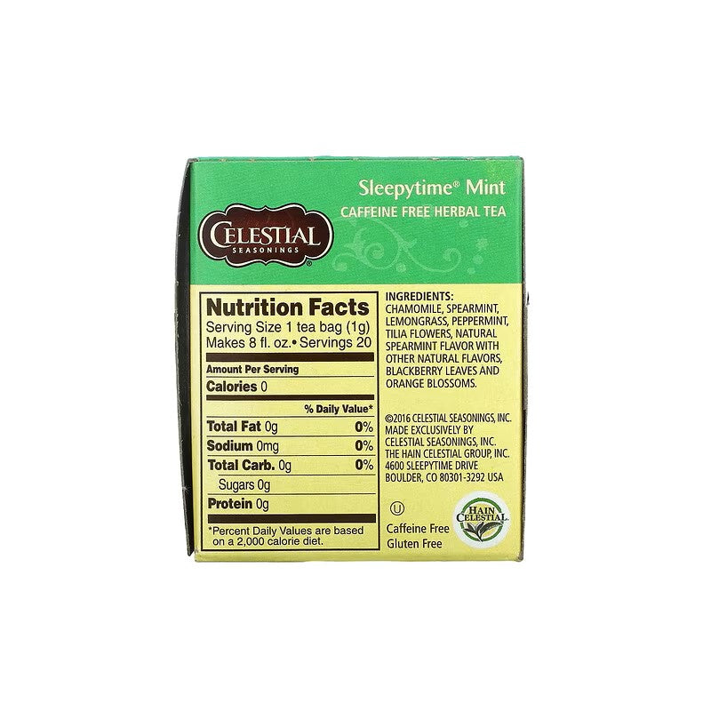 Celestial Seasonings, Herbal Tea, Sleepytime Mint, Caffeine Free, 20 Tea Bags