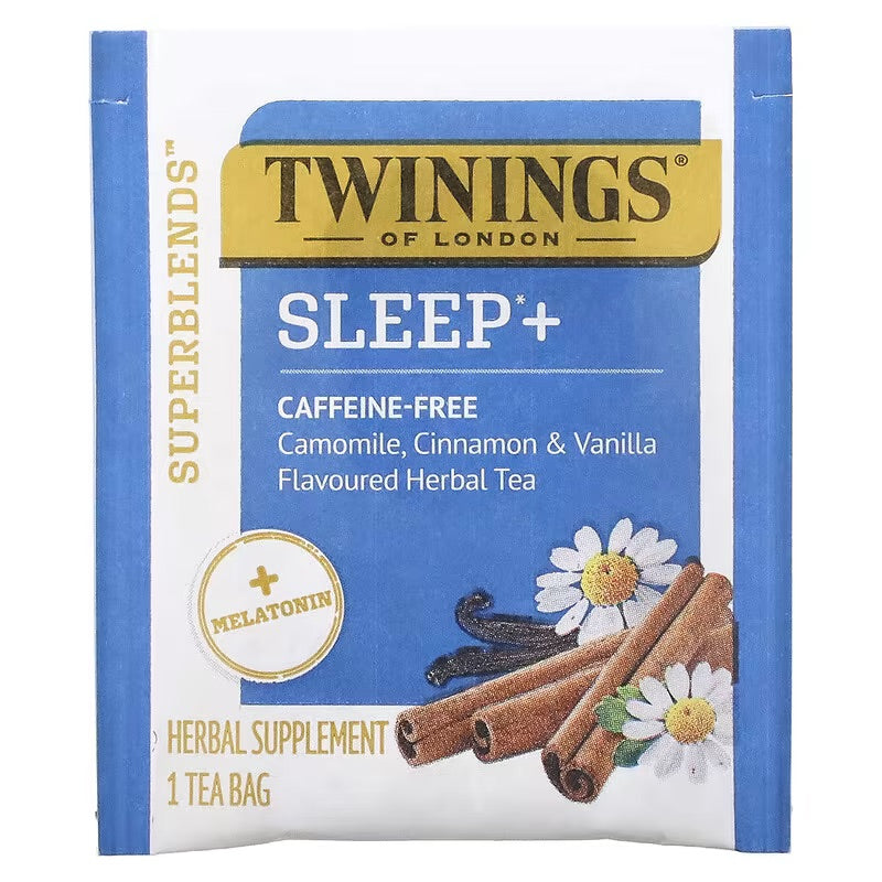 Twinings, Sleep+ with Melatonin Herbal Tea, Camomile, Cinnamon & Vanilla, Caffeine Free, 16 Tea Bags