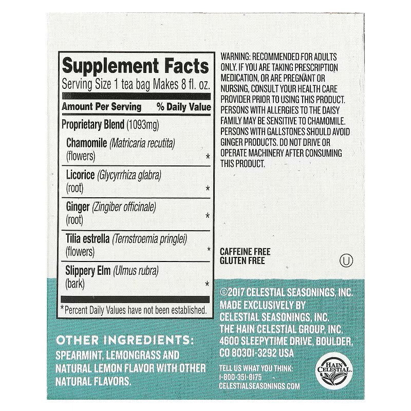 Celestial Seasonings, Wellness Tea, Sleepytime Throat Tamer, Caffeine Free, 20 Tea Bags