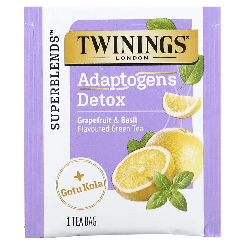 Twinings, Adaptogens Detox Green Tea, Grapefruit & Basil, 18 Tea Bags