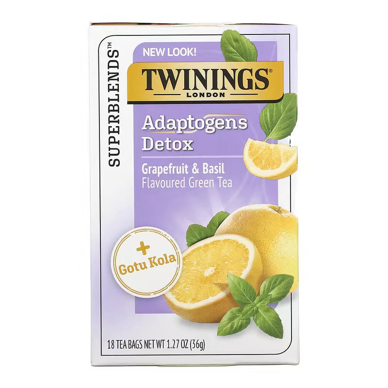 Twinings, Adaptogens Detox Green Tea, Grapefruit & Basil, 18 Tea Bags