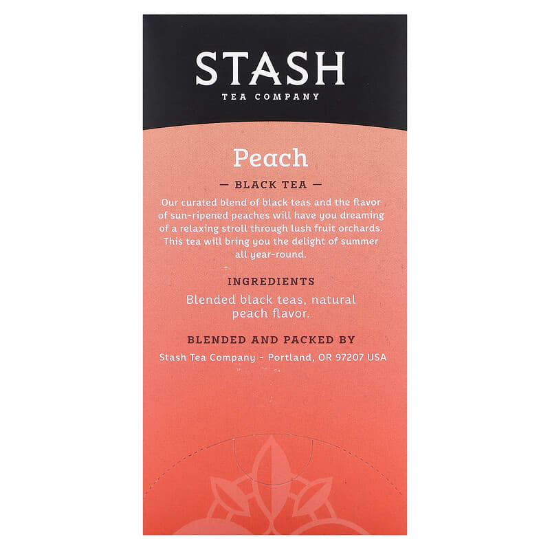 Stash Tea, Black Tea, Peach, 20 Tea Bags, 1.3 oz (38 g)