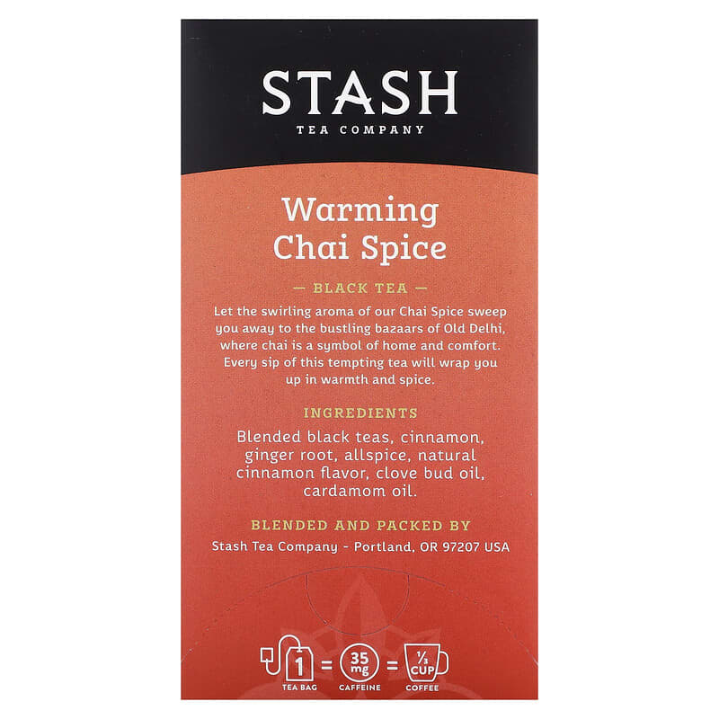 Stash Tea, Black Tea, Warming Chai Spice, 20 Tea Bags, 1.3 oz (38 g)