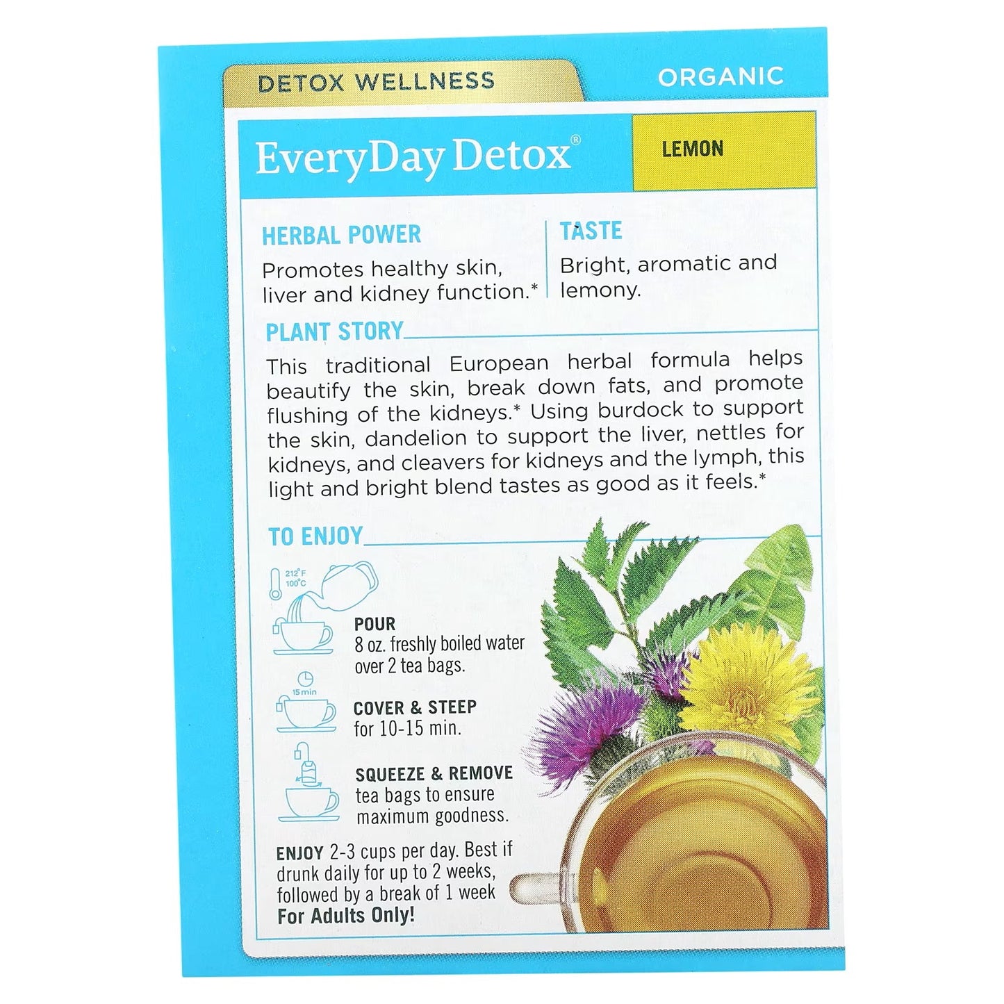 Traditional Medicinals, Organic EveryDay Detox, Lemon, Caffeine Free, 16 Wrapped Tea Bags, 0.85 oz (24 g)