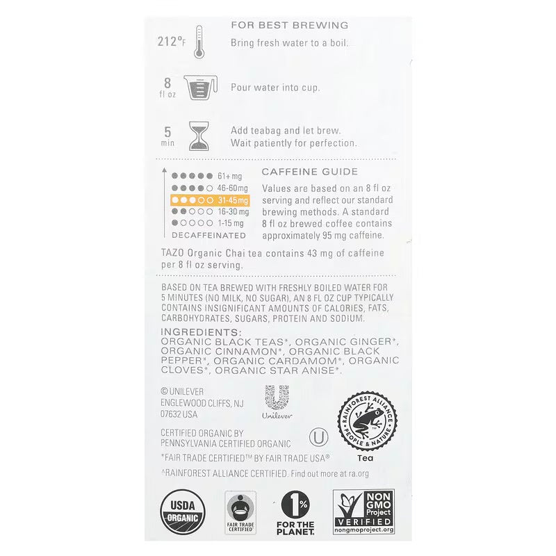 Tazo Tea, Regenerative, Organic Chai, Black Tea, 16 count