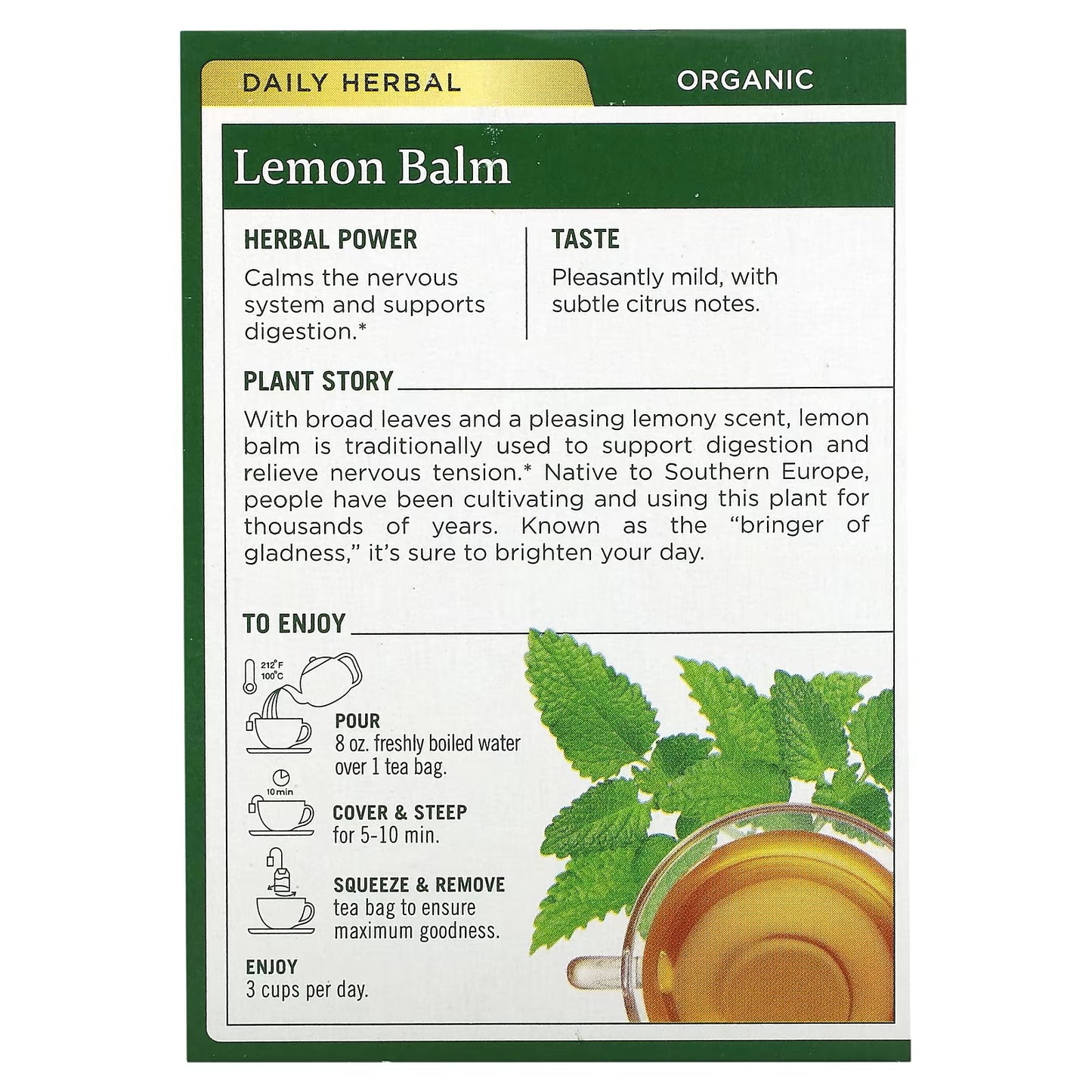 Traditional Medicinals, Organic Lemon Balm, Caffeine Free, 16 Wrapped Tea Bags, 0.85 oz (24 g)