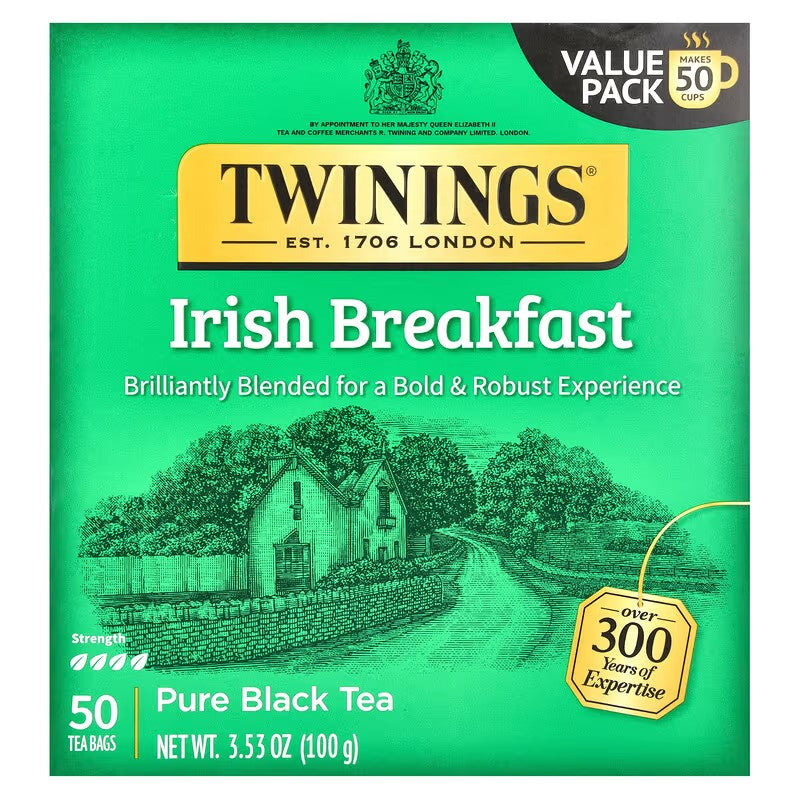Twinings, Pure Black Tea, Irish Breakfast, 50 Tea Bags