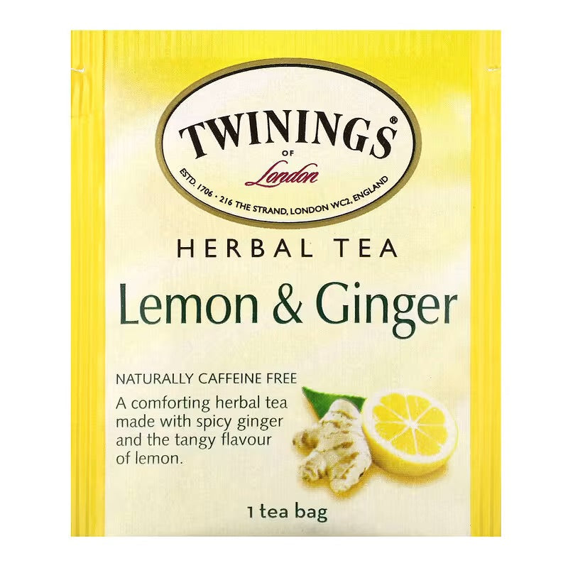 Twinings, Herbal Tea, Lemon & Ginger, Caffeine Free, 20 Tea Bags