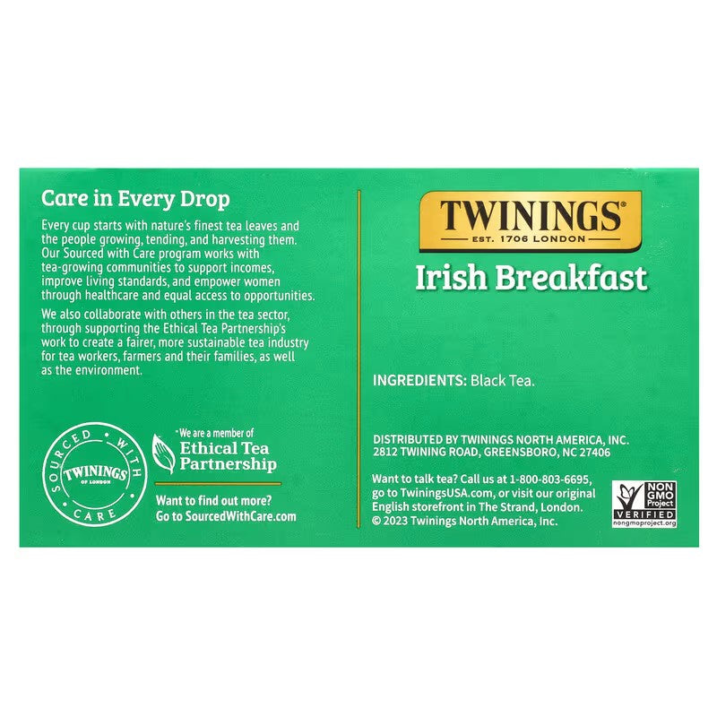 Twinings, Pure Black Tea, Irish Breakfast, 50 Tea Bags
