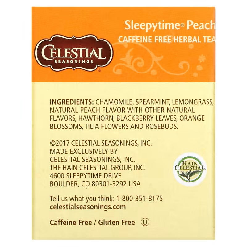 Celestial Seasonings, Herbal Tea, Sleepytime Peach, Caffeine Free, 20 Tea Bags
