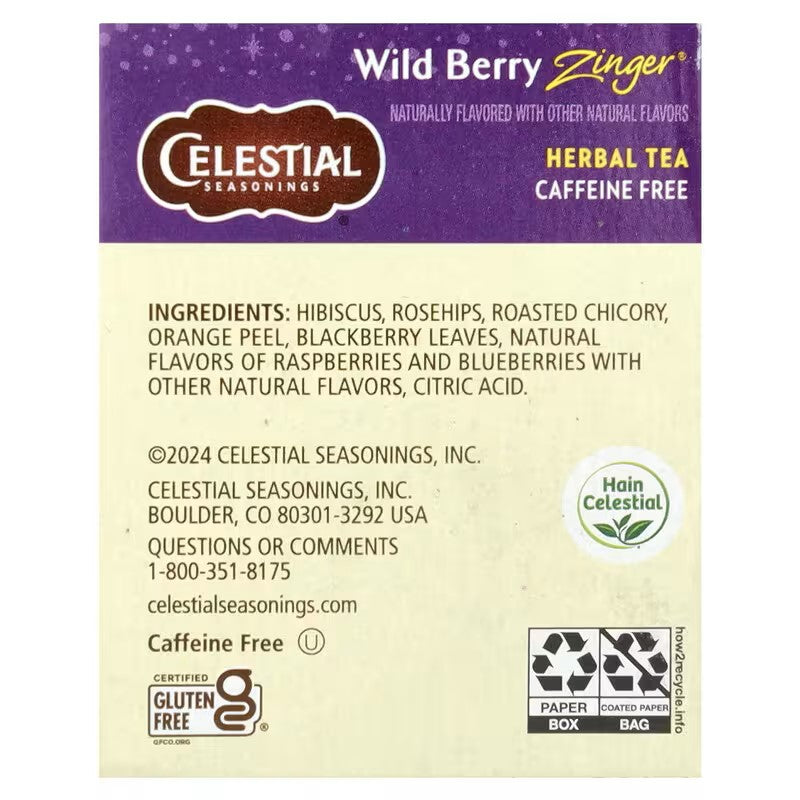 Celestial Seasonings, Herbal Tea, Wild Berry Zinger®, Caffeine Free, 20 Tea Bags