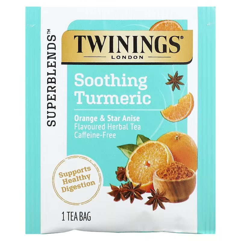 Twinings, Soothing Turmeric Herbal Tea, Orange and Star Anise, Caffeine Free, 18 Tea Bags