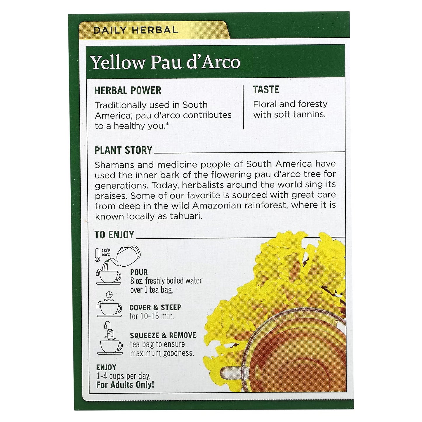 Traditional Medicinals, Yellow Pau d' Arco, Caffeine Free, 16 Wrapped Tea Bags, 0.85 oz (24 g)