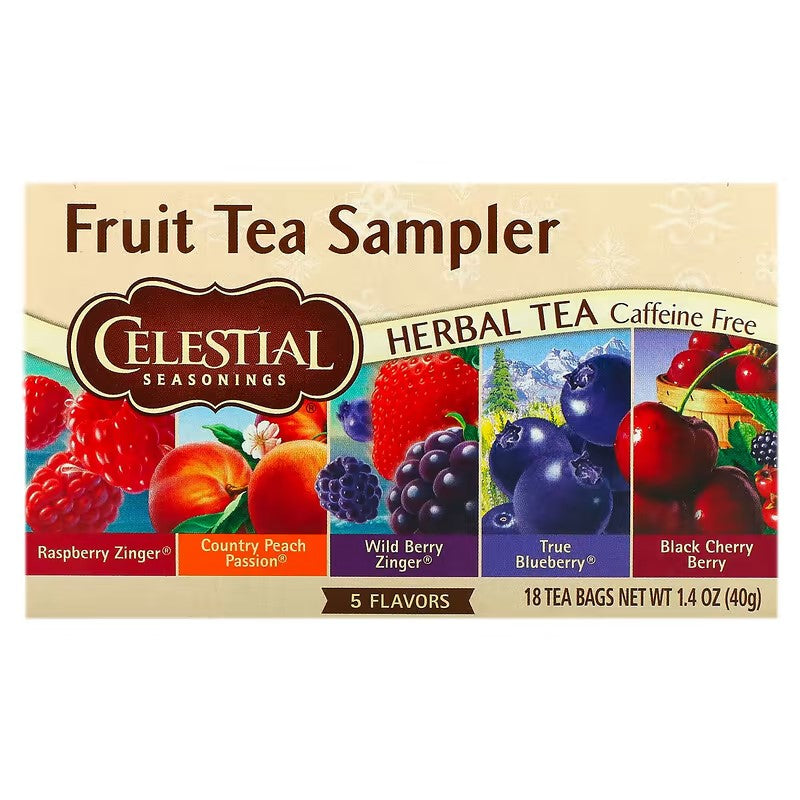 Celestial Seasonings, Fruit Tea Sampler, Caffeine Free, 5 Flavors, 18 Tea Bags