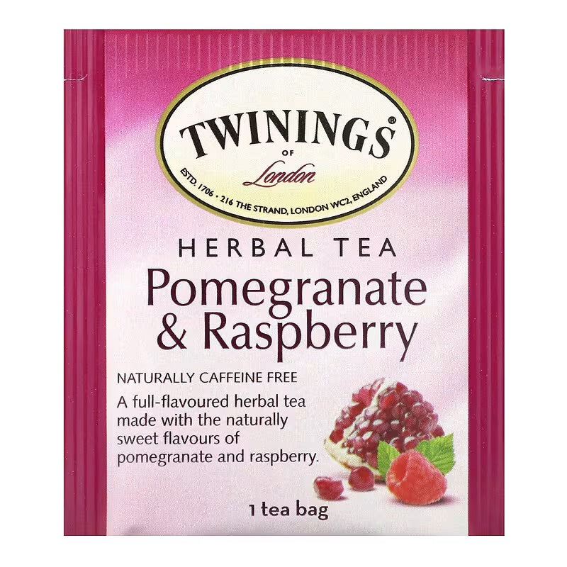 Twinings, Flavored Herbal Tea, Pomegranate & Raspberry, Caffeine Free, 20 Tea Bags
