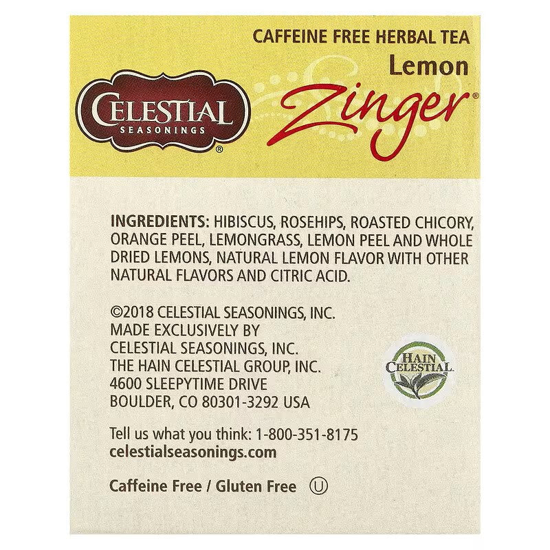 Celestial Seasonings, Herbal Tea, Lemon Zinger®, Caffeine Free, 20 Tea Bags