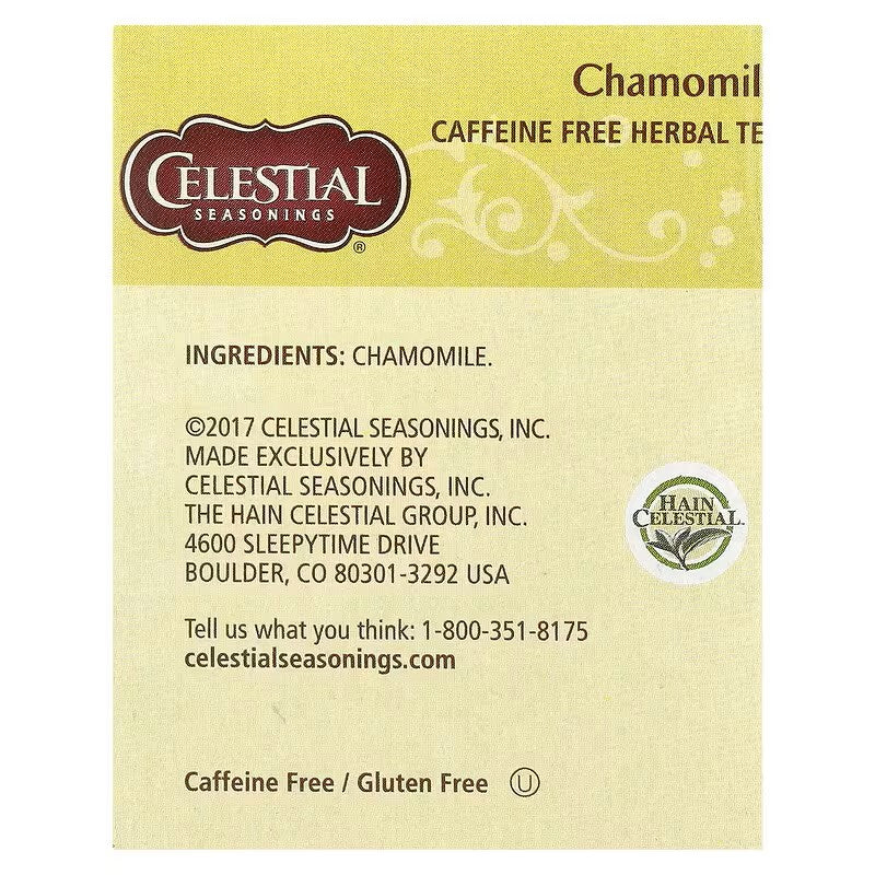Celestial Seasonings, Herbal Tea, Chamomile, Caffeine Free, 20 Tea Bags