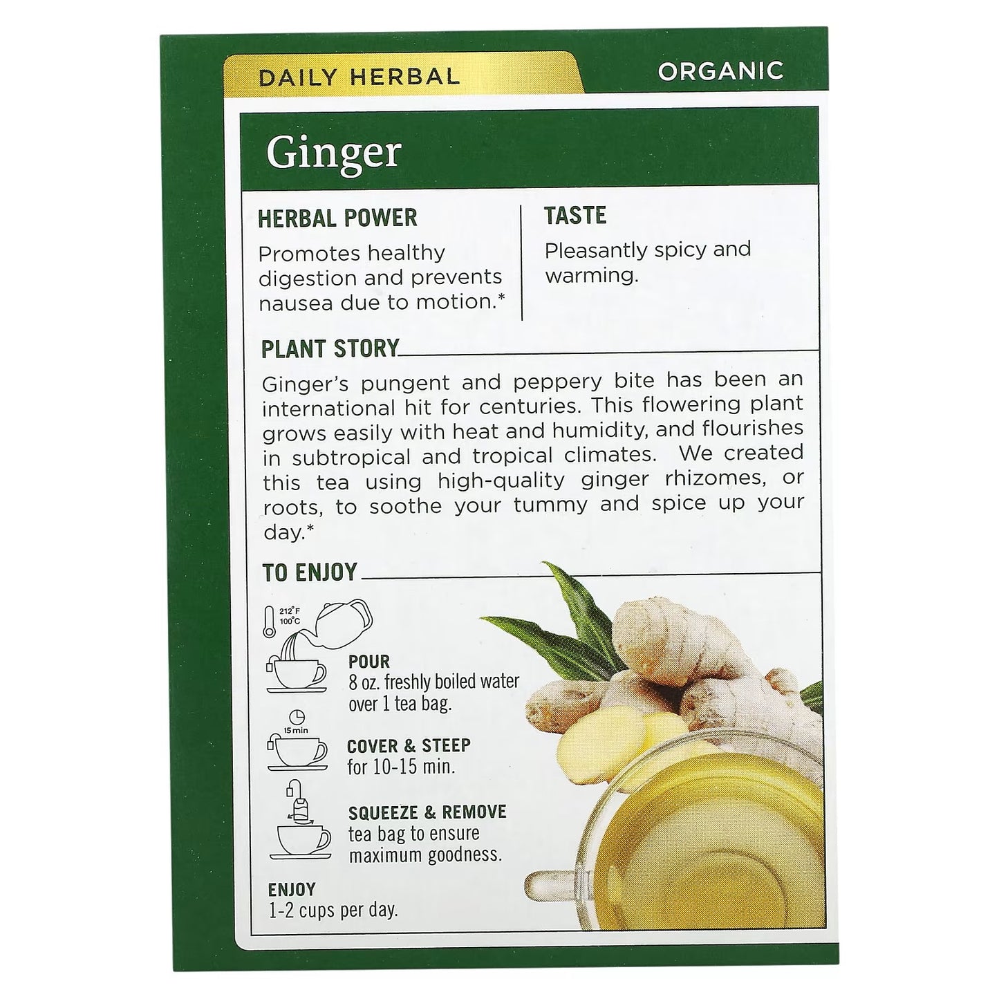 Traditional Medicinals, Organic Ginger, Caffeine Free, 16 Wrapped Tea Bags, 0.85 oz (24 g)