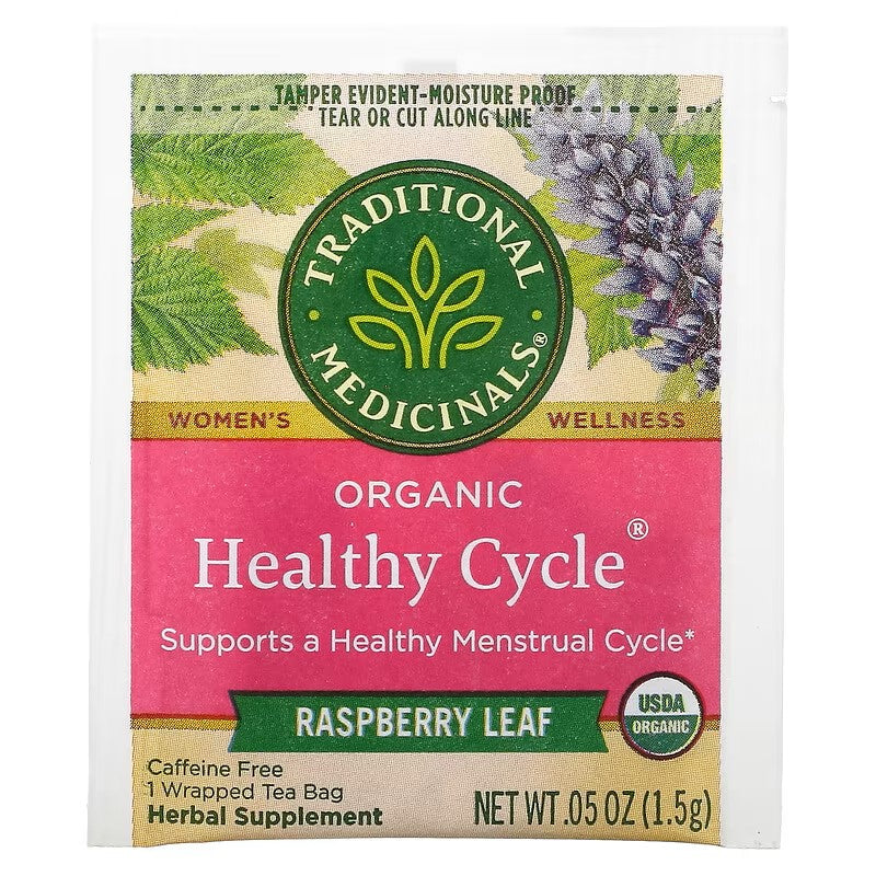 Traditional Medicinals, Organic Healthy Cycle, Raspberry Leaf, Caffeine Free, 16 Wrapped Tea Bags, 0.85 oz (24 g)