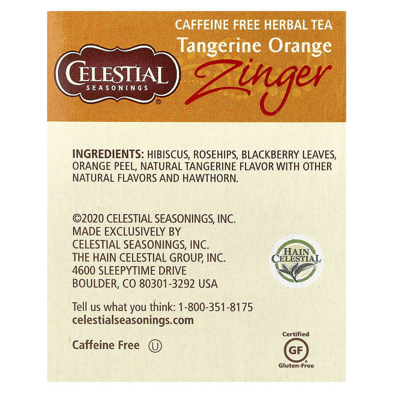 Celestial Seasonings, Herbal Tea, Tangerine Orange Zinger®, Caffeine Free, 20 Tea Bags