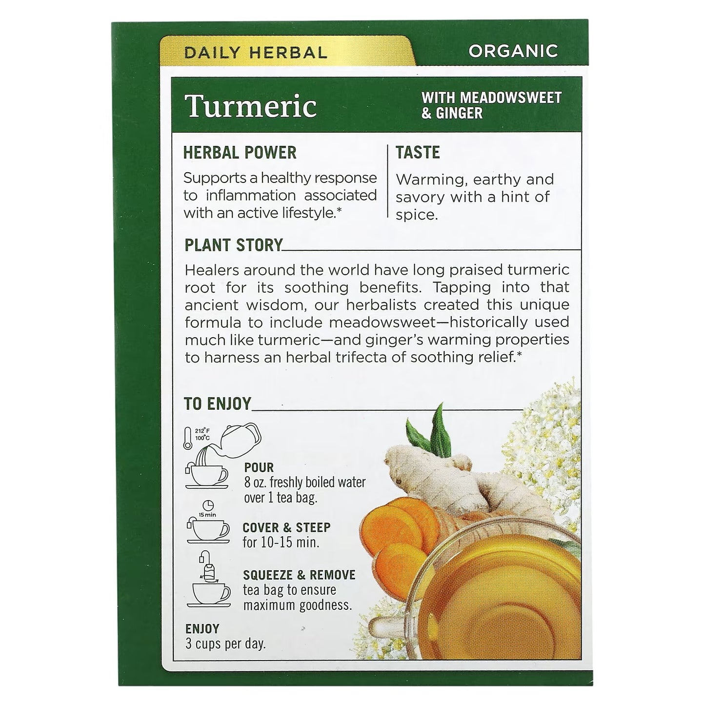 Traditional Medicinals, Organic Turmeric with Meadowsweet & Ginger, Caffeine Free, 16 Wrapped Tea Bags, 1.13 oz (32 g)