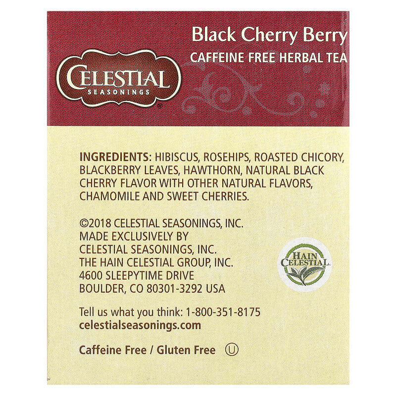 Celestial Seasonings, Herbal Tea, Black Cherry Berry, Caffeine Free, 20 Tea Bags