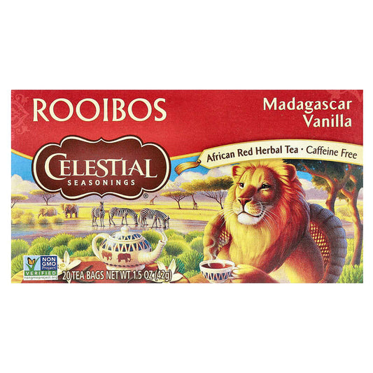 Celestial Seasonings, African Red Herbal Tea, Rooibos, Madagascar Vanilla, Caffeine Free, 20 Tea Bags