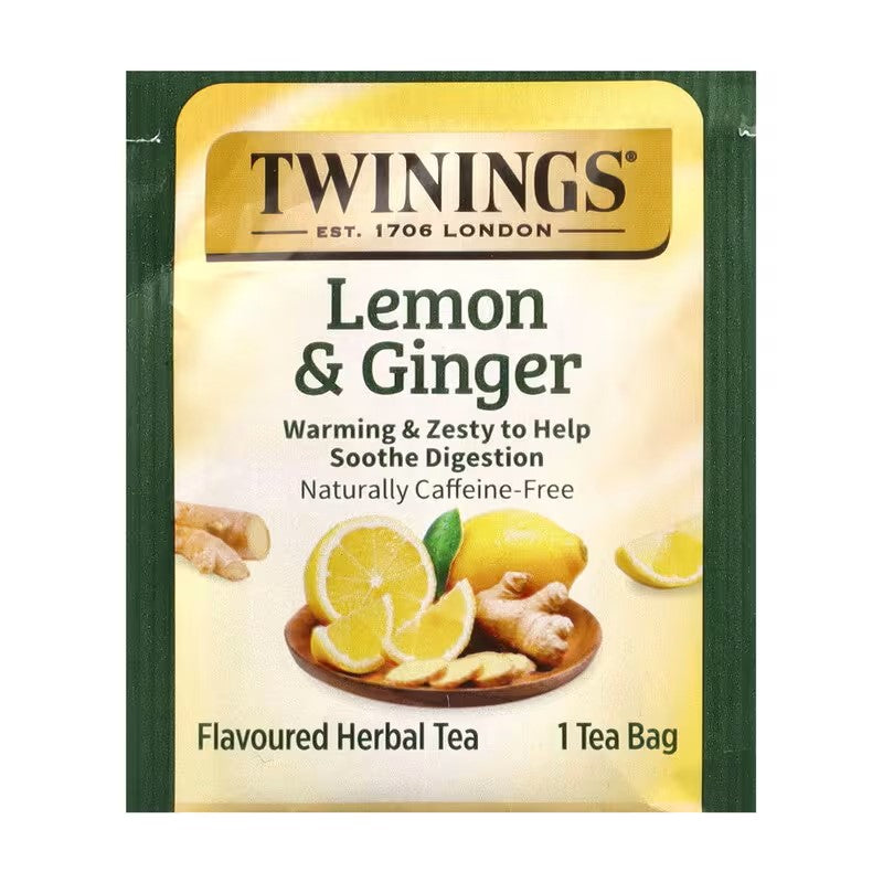 Twinings, Flavored Herbal Tea, Lemon & Ginger, Caffeine Free, 50 Tea Bags