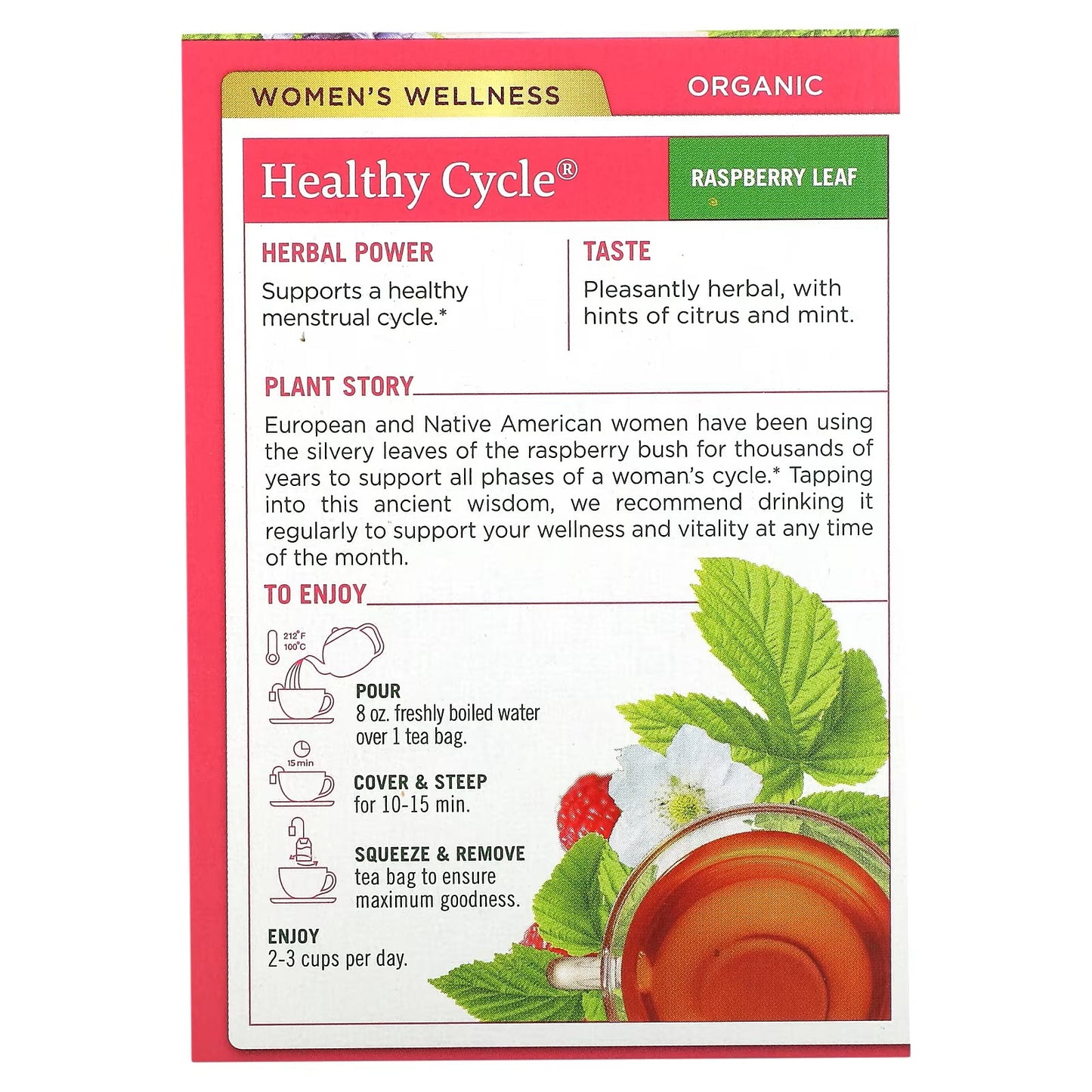 Traditional Medicinals, Organic Healthy Cycle, Raspberry Leaf, Caffeine Free, 16 Wrapped Tea Bags, 0.85 oz (24 g)